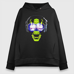 Толстовка оверсайз женская Neon skull - music lover, цвет: черный