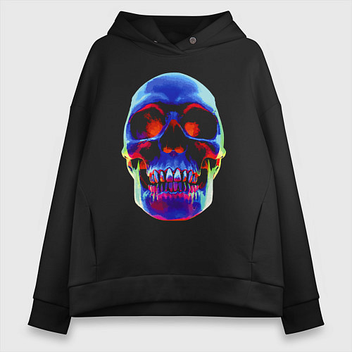 Женское худи оверсайз Cool neon skull / Черный – фото 1