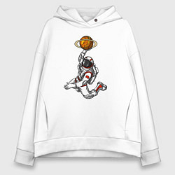 Толстовка оверсайз женская Космический баскетболист, цвет: белый