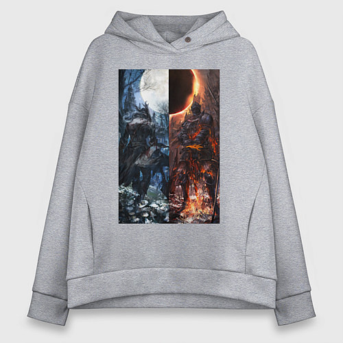 Женское худи оверсайз Dark Souls x Bloodborne Дарк Соулс / Меланж – фото 1
