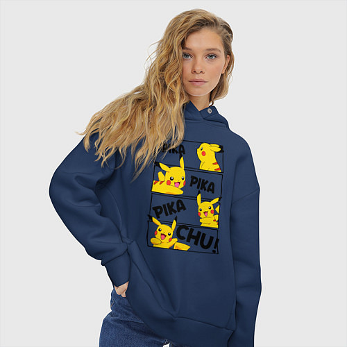 Женское худи оверсайз Пика Пика Пикачу Pikachu / Тёмно-синий – фото 3