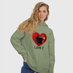 Толстовка оверсайз женская WHAT CAT LOVE Сердце, цвет: авокадо — фото 2