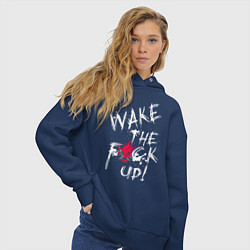 Толстовка оверсайз женская WAKE THE F*CK UP! CYBERPUNK КИБЕРПАНК, цвет: тёмно-синий — фото 2