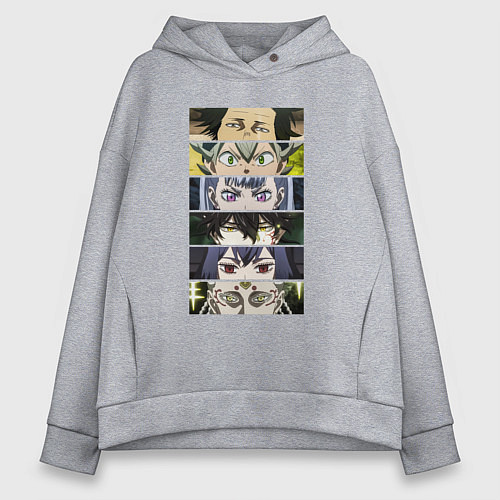 Женское худи оверсайз Чнерный Клевер Black Clover, персонажи / Меланж – фото 1