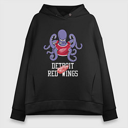 Толстовка оверсайз женская Detroit Red Wings, Детройт Ред Уингз Маскот, цвет: черный