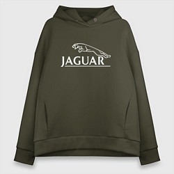 Толстовка оверсайз женская Jaguar, Ягуар Логотип, цвет: хаки