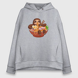 Толстовка оверсайз женская Cute Sloth Ramen Noodles, цвет: меланж