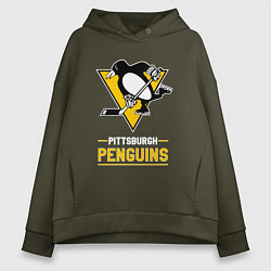 Толстовка оверсайз женская Питтсбург Пингвинз , Pittsburgh Penguins, цвет: хаки