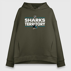 Толстовка оверсайз женская SHARKS TERRITORY САН-ХОСЕ ШАРКС, цвет: хаки