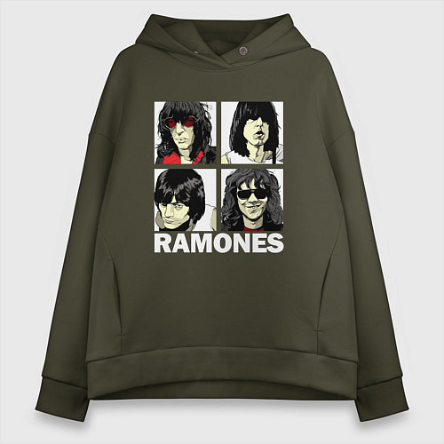 Женское худи оверсайз Ramones, Рамонес Портреты / Хаки – фото 1