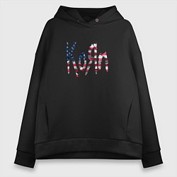 Толстовка оверсайз женская KoRn, Корн флаг США, цвет: черный