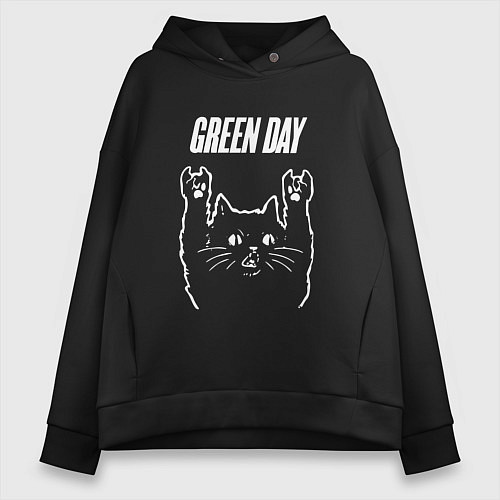 Женское худи оверсайз Green Day Рок кот / Черный – фото 1