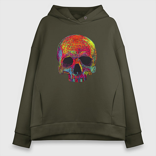 Женское худи оверсайз Cool color skull / Хаки – фото 1