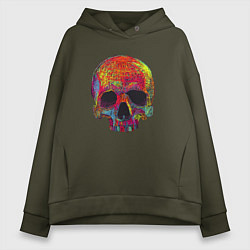 Толстовка оверсайз женская Cool color skull, цвет: хаки