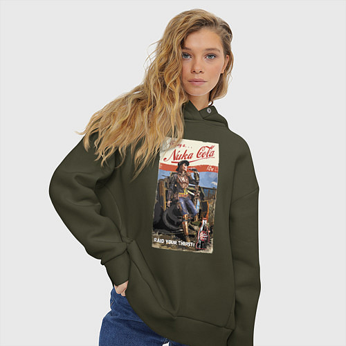 Женское худи оверсайз Nuka Cola - raid your first! / Хаки – фото 3