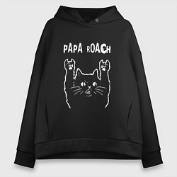 Толстовка оверсайз женская Papa Roach Рок кот, цвет: черный