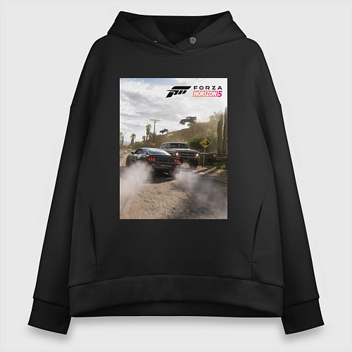 Женское худи оверсайз FORZA HORIZON 5 MUSTANG RTR / Черный – фото 1