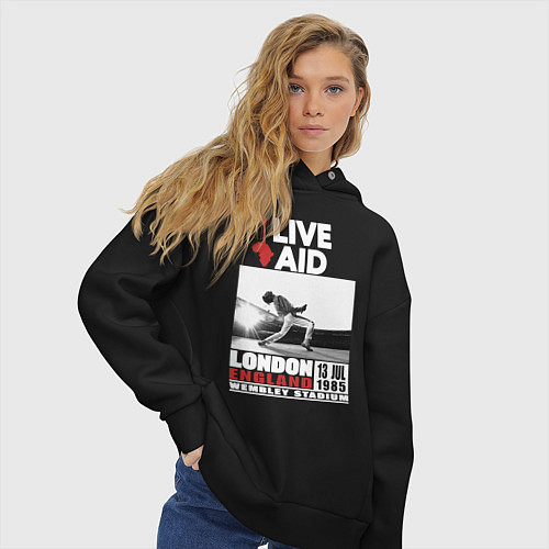 Женское худи оверсайз QUEEN LIVE AID 1985 / Черный – фото 3