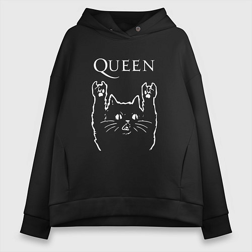 Женское худи оверсайз Queen Рок кот / Черный – фото 1