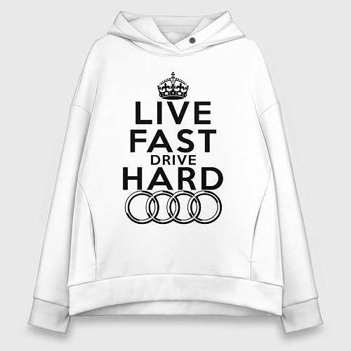 Женское худи оверсайз AUDI LIVE FAST, DRIVE HARD АУДИ / Белый – фото 1