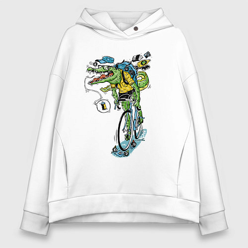 Женское худи оверсайз Прикольный модный крокодил / Белый – фото 1