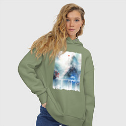 Толстовка оверсайз женская Изумительный японский пейзаж, цвет: авокадо — фото 2