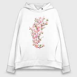 Толстовка оверсайз женская Весна Цветущая сакура Japan, цвет: белый