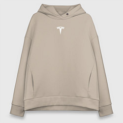 Толстовка оверсайз женская TESLA WHITE LOGO МИНИМАЛИЗМ, цвет: миндальный