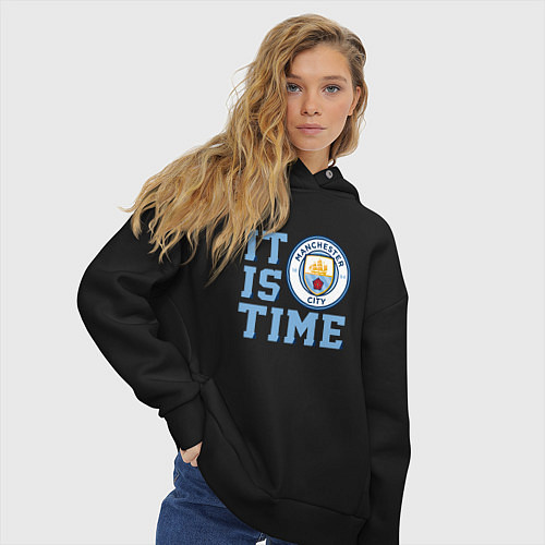 Женское худи оверсайз It is Manchester City Time / Черный – фото 3