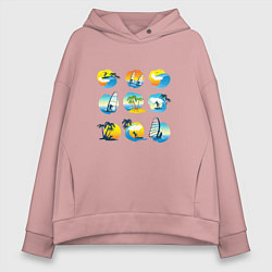 Толстовка оверсайз женская Серфинг Летний отдых, цвет: пыльно-розовый