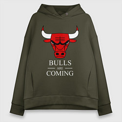Толстовка оверсайз женская Chicago Bulls are coming Чикаго Буллз, цвет: хаки