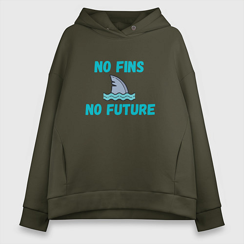 Женское худи оверсайз No future акула / Хаки – фото 1