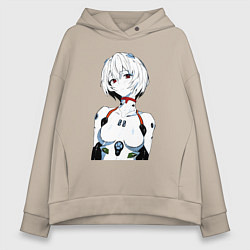 Толстовка оверсайз женская Рей Аянами Rei Ayanami Ева Евангелион, цвет: миндальный