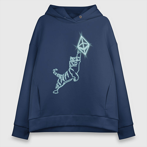 Женское худи оверсайз Этереум с тигром в неоновом свечении / Тёмно-синий – фото 1