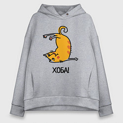 Толстовка оверсайз женская Хоба! Прикольный кот, цвет: меланж
