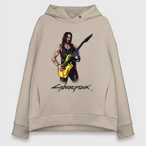 Женское худи оверсайз Cyberpunk 2077 Johnny гитарист / Миндальный – фото 1
