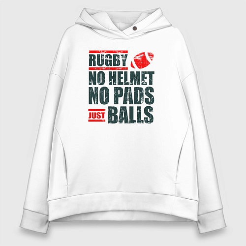 Женское худи оверсайз Регби без шлема, без щитков, только мяч / Белый – фото 1