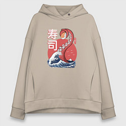 Толстовка оверсайз женская Kraken Kawaii Sushi, цвет: миндальный