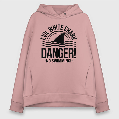 Женское худи оверсайз Danger No swiming Evil White Shark / Пыльно-розовый – фото 1
