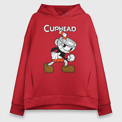 Женское худи оверсайз Злая чашечка cuphead / Красный – фото 1