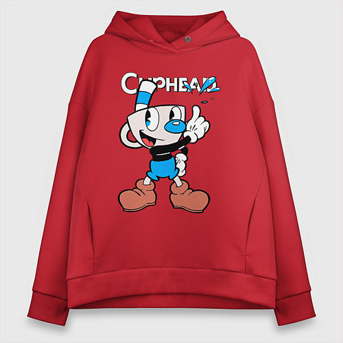 Женское худи оверсайз Синяя чашка Cuphead / Красный – фото 1