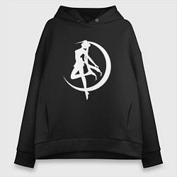 Толстовка оверсайз женская Сейлор на фоне месяца, цвет: черный