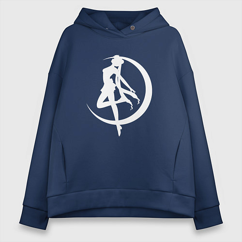 Женское худи оверсайз Сейлор на фоне месяца / Тёмно-синий – фото 1