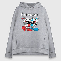 Толстовка оверсайз женская Cuphead Чашечки, цвет: меланж