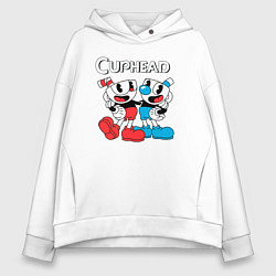 Толстовка оверсайз женская Cuphead Чашечки, цвет: белый