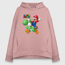 Толстовка оверсайз женская Mario and Yoshi Super Mario, цвет: пыльно-розовый