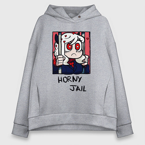 Женское худи оверсайз HELLTAKER HORNY JAIL / Меланж – фото 1