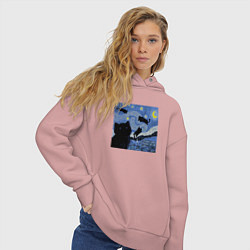 Толстовка оверсайз женская Звездная Ночь Ван Гога с Котиками, цвет: пыльно-розовый — фото 2