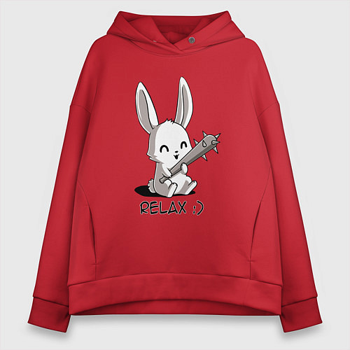 Женское худи оверсайз Милый зайчик с дубинкой / Красный – фото 1