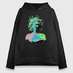 Толстовка оверсайз женская Gorgon Medusa Vaporwave Neon, цвет: черный